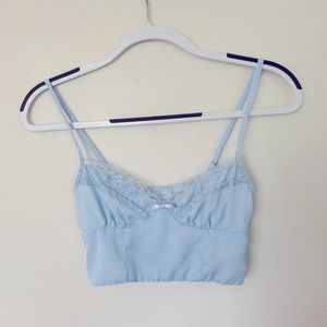 Princess Polly blue lace crop top